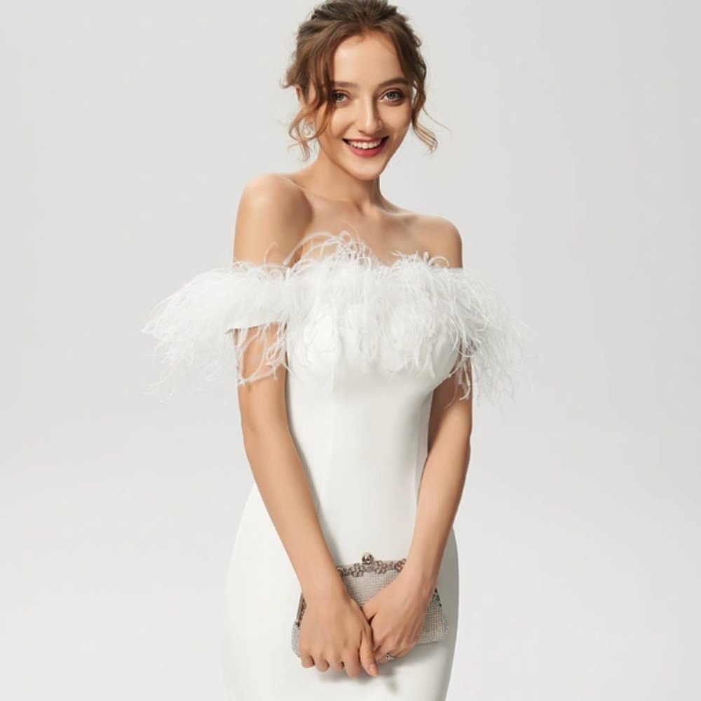 JJ's House | Crepe Cocktail Dress With Feathers